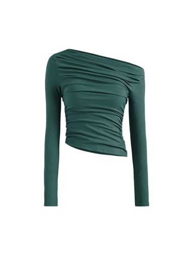 Image of CIDER Asymmetrical Top for Women Long Sleeve - Off Shoulder Ruched Crop Going Out Fitted