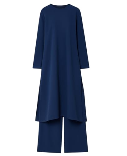 Longtunika Damen Zweiteiler Set - Tunika & Palazzo-Hose Modest Fashion 46/48 Navy blau