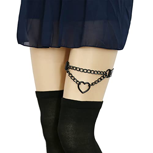2PCs Adjustable Leg Garter with Chains, Elastic Heart Thigh Garters Belt for Women2