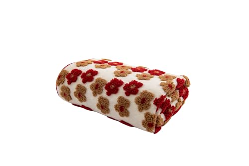 WillerS 毛布 ボアフリースブランケット 厚手 冬用 2枚合わせ 花柄 膝掛け 小さめ かわいい 極厚ひざ掛け 羽織れる あったか ボタン付き Blanket 防寒対策 洗える おしゃれ ブランケット プレゼント 女性 秋冬適用80*110cm(レッド)