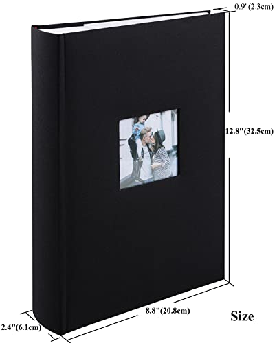 1DOT2 Photo Album 4x6 Hold 402 Photos with Memo Slip-in Pockets Photo Book, Linen Cover Picture Photo Albums with Writing Space for Wedding Family Baby Vacation Mother's Day Black