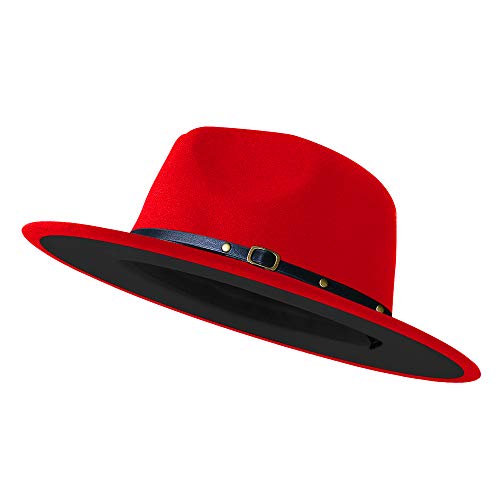 Image of Wide Brim Fedora Hats for Women Men Two Tone Dress Hat Felt Panama Hat in Two Audlt Size