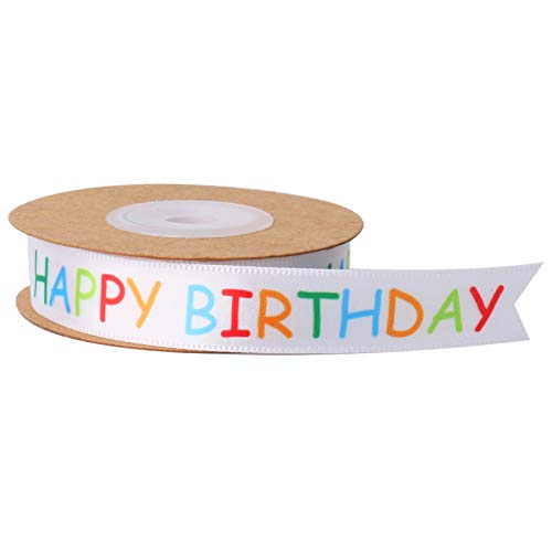 Happy Birthday Ribbon Roll Gift Wrapping Crafts Party Decoration Colorful Happy Printed Themed Cake Decorating Children's Personalized Ribbon, 15 Mm X 30 Ft #TOP1