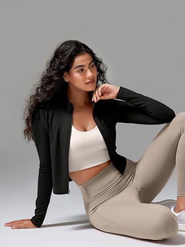 ODODOS Women's Full-Zip Athletic Jacket Cloud Feeling Soft Long Sleeve Slim-Fit Running Gym Workout Yoga Cropped Tops3