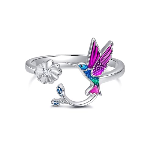 Bague colibri en argent 925 ajustable ornée de marguerites pour femme