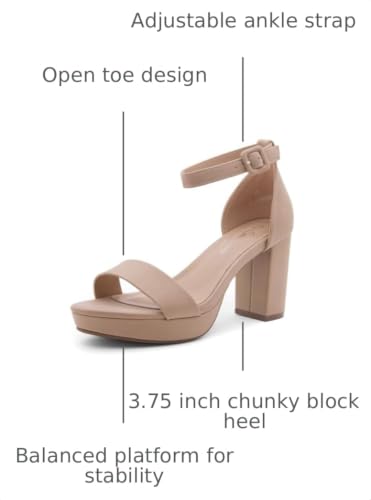 Image of Shoe Land Platform Heels for Women | 3.75 Inch Chunky Block Heeled Sandals with Ankle Strap | Open Toe Strappy High Heels for Wedding, Party & Formal Events