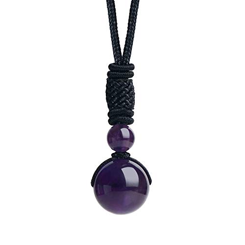 Istone Unisex Genuine Round Gemstone Beads Amethyst Pendant Necklace With Adjustable Nylon Cord 24 Inch #TOP21