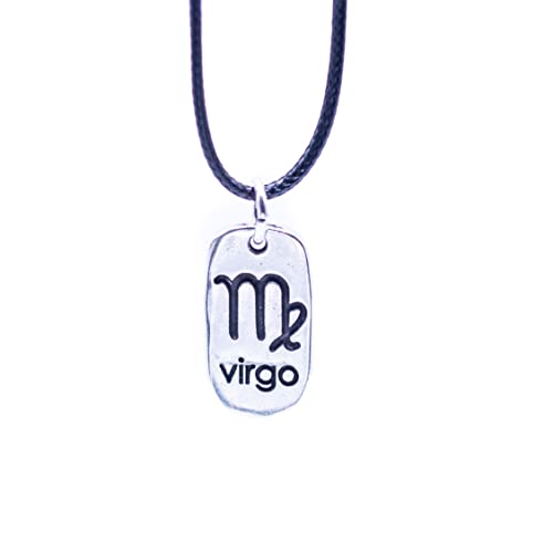 NILUXE DESIGN -Colgante Horóscopo Signo del Zodiaco - Collar de Zamak Bañado en Plata para Hombre y Mujer - Horóscopo Reversible Constelación con Cordón Encerado Negro(Virgo)