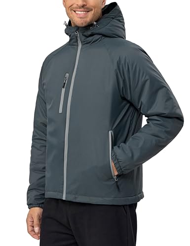 Image of Little Donkey Andy Mens Warm Recycle Insulated Jacket Hooded Lightweight Windproof Winter Coat Hiking Travel