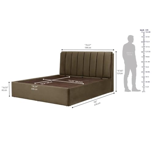 Image of Wakefit Bed | King (78 X 72) Solid Wood Bed, Upholstered, Hydraulic Storage, 3 Year Warranty - Antho - Velvet Stone