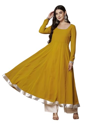 Image of KZA Women's Georgette Hand Embroidered Flared Anarkali Suit for Women | Full Sleeves Flare Anarkali Dress for Woman | Ethnic Flared Anarkali Kurta for Women