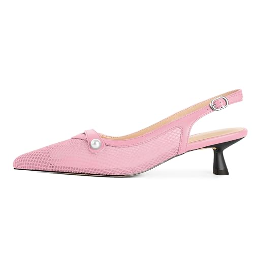 SAMMITOP Womens Slingback Kitten Heels Closed Pointed Toe Low Heel Mesh Pumps Pearl Strap Dress Shoes 1.5 Inches 5
