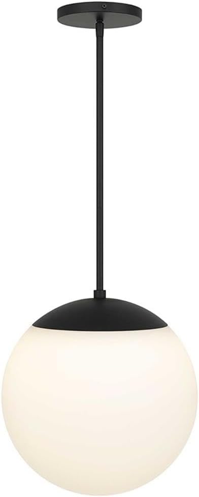 BOWERY HILL Modern Outdoor LED Pendant Light, 14-Inch Aluminum Fixture, Black Finish, Etched Glass Shade, Dimmable Energy-Efficient Design, Wet-Rated Patio or Indoor/Outdoor Hanging Light