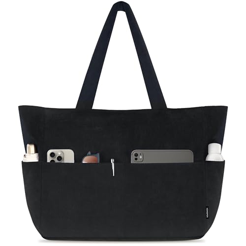 HOMESPON Handtasche Damen Tote Bag Shopper Groß Umhängetasche Cord Crossbody Beuteltasche Schultertasche Stoffbeutel für Einkaufen Schule Arbeit Reisen(Schwarz M)