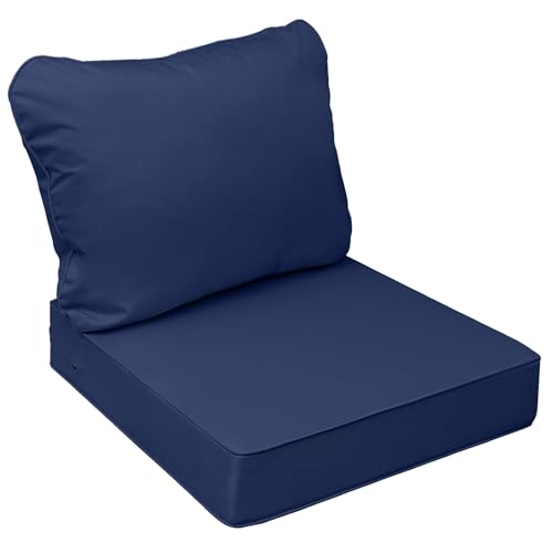 Image of AAAAAcessories Outdoor Seat Cushions for Chairs, Fade-Resistant, Waterproof Patio Furniture Replacement Cushions, 25.5 inch x 25.5 inch x 5 inch + 25.5 inch x 19 inch, Navy Blue