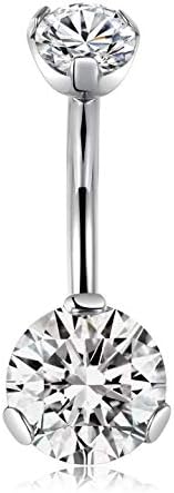 hengkaixuan G23 Titanium Belly Ring 14G Navel Ring 3/8 inch (10mm) Heart, Silver+Round Clear CZ(5+8mm)