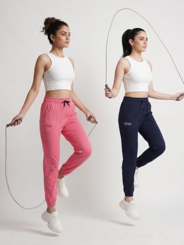 Image of Fflirtygo Cotton Solid Joggers /Track Pant /Solid Pajama /Leggings �100% Export Quality Soft Cotton Night Wear /Pocket Pyjama for Women Combo Pack of 2Pcs, Blue and Grey