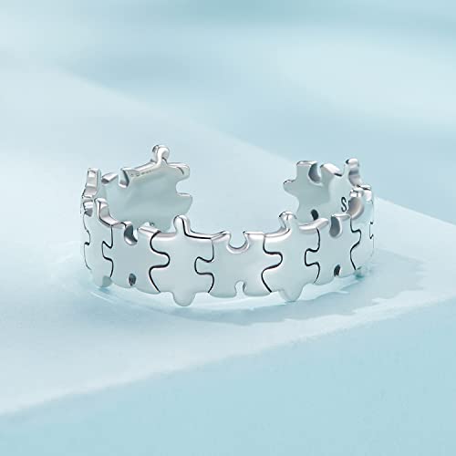 Kokoma Fashion Jigsaw Puzzle Open Statement Ring 925 Sterling Silver Adjustable Minimalist Finger Band Toe Rings Eternity Promise Rings Engagement Band Jewelry Gifts Bff #TOP3