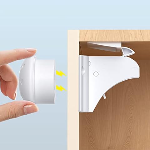 Magnetic Child Safety Cupboard Locks for Children 12Pack+3Keys, AOSITE Baby Safety Lock for Cupboards and Drawers with 3M No Drilling or Screws Fixed, 4 Child Safety Cupboard Locks for Knobs Cover