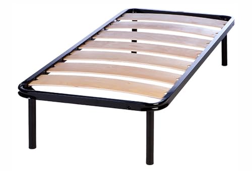EvergreenWeb - Somier Individual 120x190 de Láminas Anchas de Madera, Ortopédico, 4 Patas Extraíbles, Estructura de Soporte en Hierro Reforzada, Base Empotrada para Todos Tipos de Camas y Colchones