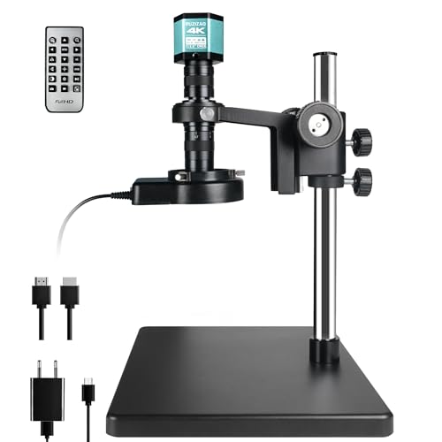 RUZIZAO Digital Mikroskop, 48MP 4K 1080P Industrie Mikroskop mit Großer Basis, Typ-C/HDMI 150X HD Objektiv, 56 Einstellbare Ringlichter, Schweißen Elektronik Reparatur Microscope für Erwachsene