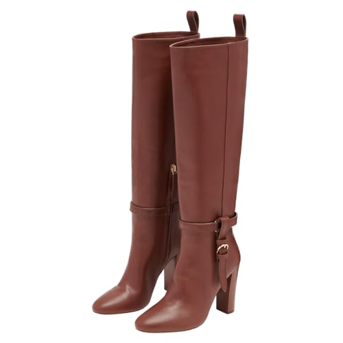Women Round Toe Side Zipper Knee High Boots Chunky High Heel Ladies Winter Fashion Long Boots Size 4-16 US3