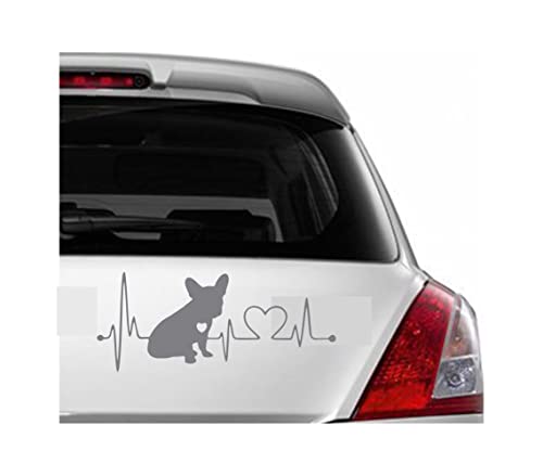 Image of Vinyl French Bulldog Heartbeat Glossy Car Glass Door Sticker 7 x 3 Inches Silver