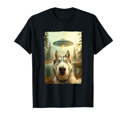 Funny Husky UFO Encounter Hilarious Husky Dog Selfie Aliens Camiseta