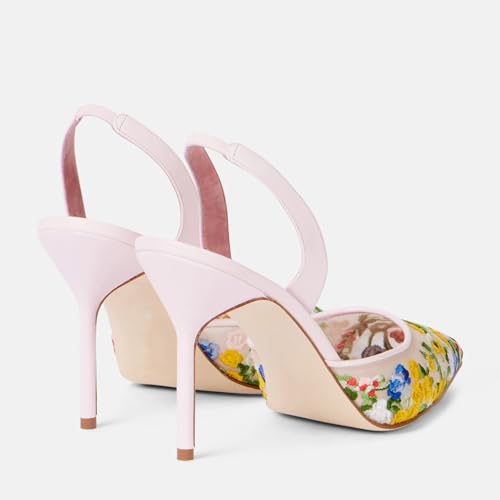 Women's Fine Mesh Slingback Pumps - Multicolor Print Closed Pointed Toe Slip-On Stiletto Heels for Bridal, Wedding, Party & Evening Events2