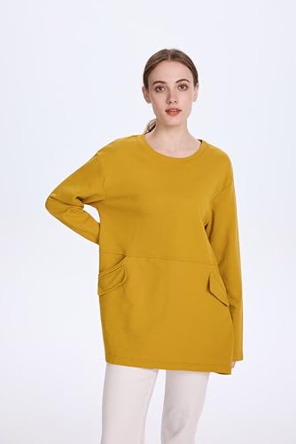 Minibee Women's Oversized Sweatshirt Crewneck Long Sleeve Cotton Pullover Tops with Pockets2