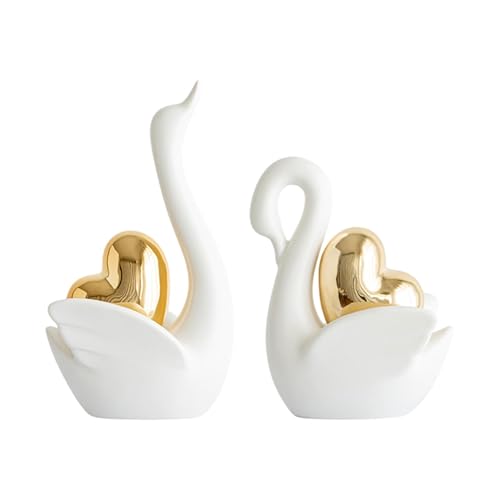 Figurines de cygne statues decoratives decor de couple blanc table