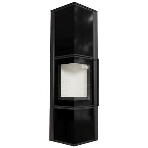 KRATKI Kaminofen aus Stahl TORA/L 8 kW Ø 150 Schwarzes Glaspaneel mit Türfeder