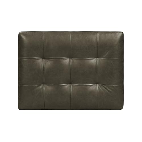 Image of Poly & BARK Napa Ottoman - Full-Grain Leather Upholstered Ottoman with Feather-Down Topper - Couch for Living Room - Vintage Italian Leather in Olivine Green