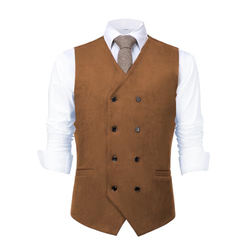 Ceehuteey Men's Suit Vest V Neck Suede Formal Regular Fit Waistcoat for Wedding Groomsmen