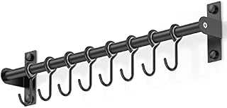 jopoo Stainless Steel Utensil Rack, Wall-Mounted Hanging Rail Rack with 8 Sliding Hooks, for Kitchen & Bathroom (Black)