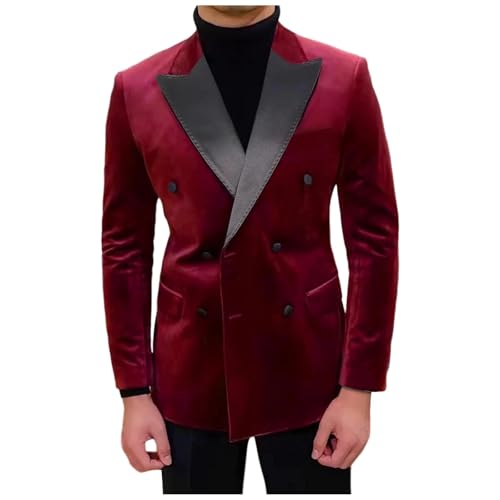 Mens Velvet Blazer Long Sleeve Slim Fit Suit Jacket Peaked Lapel Double Breasted Tuxedo Blazers Wedding Prom Dinner - Main Image