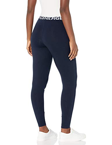 Tommy Hilfiger Women's Retro Style Hilfiger Logo Graphic Leggings Pant Lounge Pj, Navy Blazer Blue With Bright White/Apple Red, Medium #TOP1