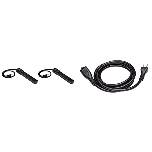 Amazon Basics 6-Outlet, 200 Joule Surge Protector Power Strip, 2 Foot, Black - Pack of 2 & 6-Foot Extension Cord - 13 Amps, 125V - Black