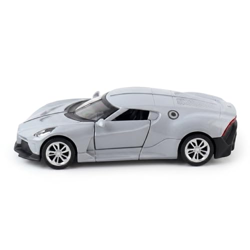 Image of Bugatti La Voiture Noire 1:35 Scale Die-Cast Car Model Grey - Sound Light Openable Doors Pull-Back Alloy Metal One-Off Hypercar Collectible Toy