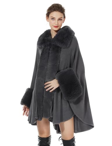 BEAUTELICATE Women Faux Fur Poncho Coat Oversize Cloak Open Front Knit Ruana Full Wrap Shawl
