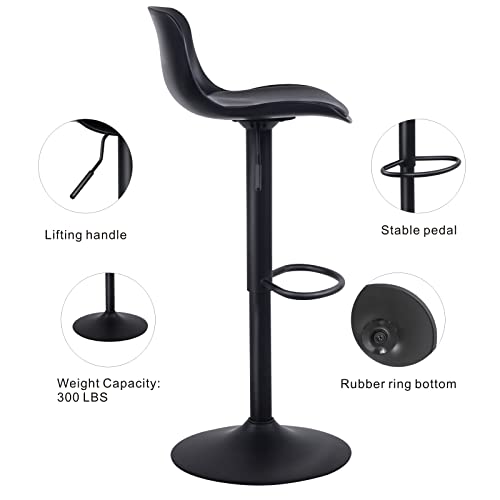 Kidol & Shellder Bar Stools Set Of 2 Black Barstools Bar Height Swivel Counter Stools Adjustable Bar Chairs Pu Padded Seat,3 Mins Quick Assembly,Loads Up To 300Lbs #TOP4