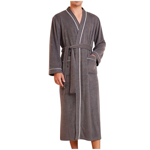 Men’s Stripe Knit Kimono Robe Plus Size Bathrobe Lightweight Spa Soft Sleepwear Elastic Waist Summer Casual Bathrobes