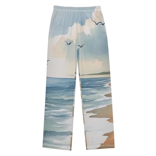 Boys' Pants Beach Seagulls Painting Long Bottoms Jogger Pants Elastic Waist Trousers with Pockets S-XL
