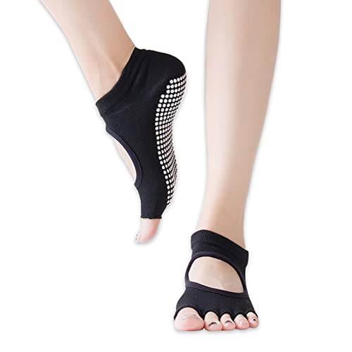 Feliciay Chaussettes De Yoga AntidéRapantes Sans Orteils Pour Femmes Chaussettes De Sport Respirantes à Coupe Basse Avec Coussin Pour Barre Pilates Danse Ballet Fitness Pieds Nus (Noir) Cover
