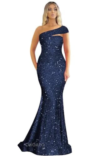 Image of One Shoulder Sequin Prom Dresses Long Sparkly Mermaid Evening Gowns for Women Bodycon Formal Dresses 2025