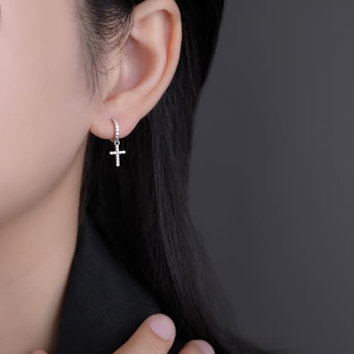SLUYNZ Solid 925 Sterling Silver Cross Hoop Earrings for Women Teens Small CZ Hoop Earrings Huggie Drop3