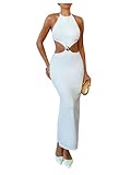 Floerns Women's Cut Out Shell Metal Maxi Dress Sleeveless Halter Tie Backless Party Bodycon Dresses White Medium
