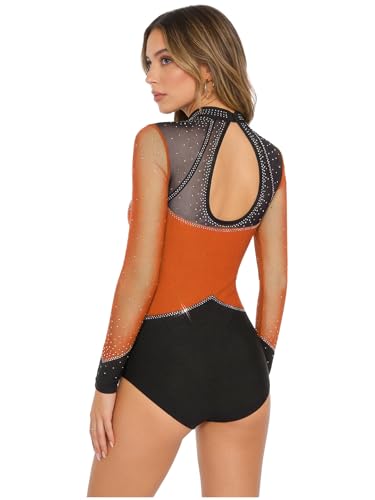 Combinaison sportive strass juste au corps manche longue danse moderne - 2