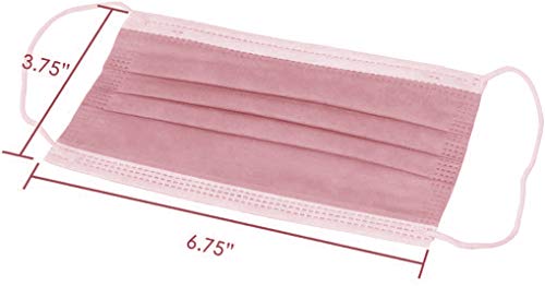 50 Pcs Dusty Rose Disposable Face Masks, Facial Mouth Cover, 3 Ply Filter Protectors with Elastic Earloops Breathable Non-woven - Thumbnail 3