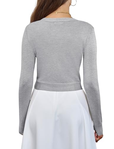 Image of VOIANLIMO Women's Cardigan Knit Sweaters Long Sleeve Cropped Tie Front Bolero Shrug for Dresses S-XL